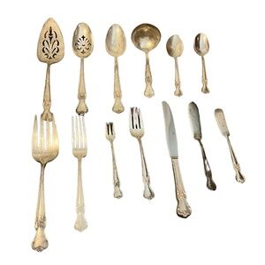 86 Pcs Old Company Silver-plate 1950 No‎ Monogram Floral Pattern Flatware Mix